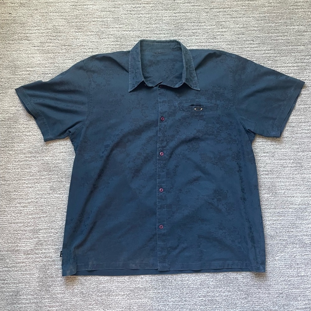 Oakley Dark Blue Polo Shirt Y2K Metal Logo